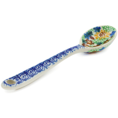 Polish Pottery Sugar Spoon Pristine Pansy UNIKAT