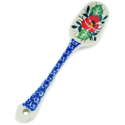 Polish Pottery Sugar Spoon Red Pansy