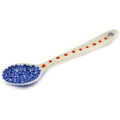 Polish Pottery Sugar Spoon Red Polka Dot Splash