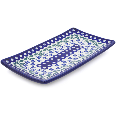 Polish Pottery Sushi Tray 12&quot; Blue Clover Peacock