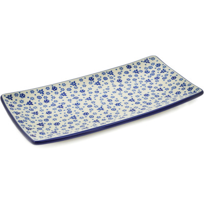 Polish Pottery Sushi Tray 12&quot; Blue Confetti