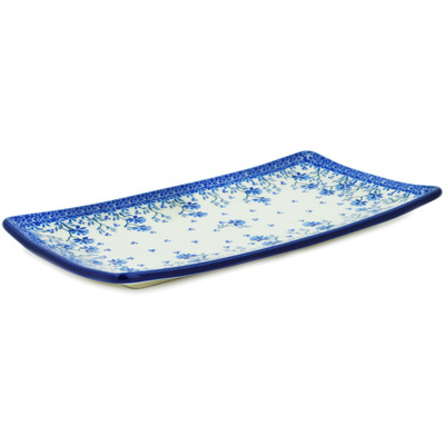 Polish Pottery Sushi Tray 12&quot; Blue Grapevine