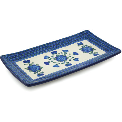 Polish Pottery Sushi Tray 12&quot; Blue Poppies