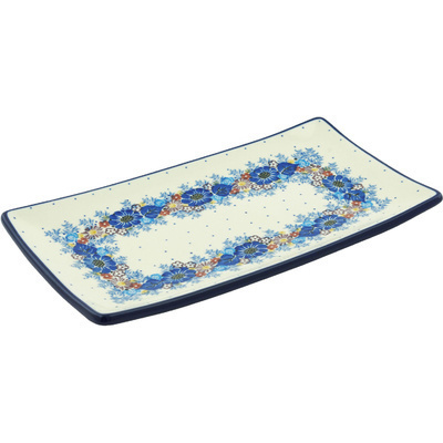 Polish Pottery Sushi Tray 12&quot; Flower Wreath UNIKAT