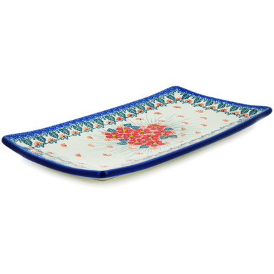 Polish Pottery Sushi Tray 12&quot; Pink Forget Me Not UNIKAT