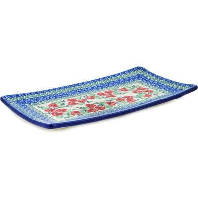 Polish Pottery Sushi Tray 12&quot; Red Pansy
