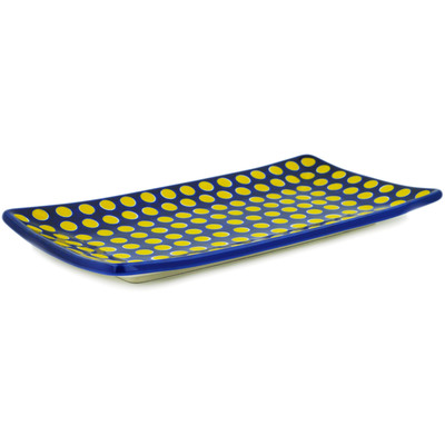 Polish Pottery Sushi Tray 12&quot; Yellow Dots