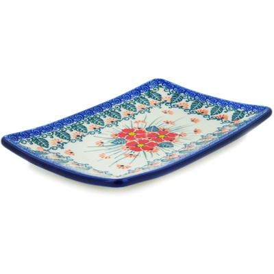 Polish Pottery Sushi Tray 7&quot; Pink Forget Me Not UNIKAT