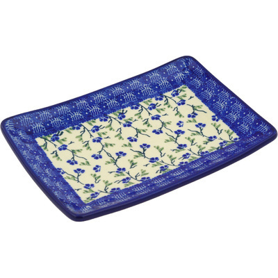 Polish Pottery Sushi Tray 8&quot; Cascading Blue Blossoms