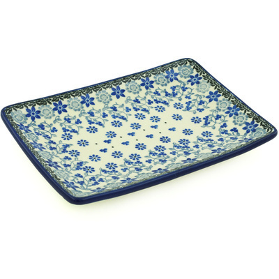 Polish Pottery Sushi Tray 8&quot; Daisy Blues