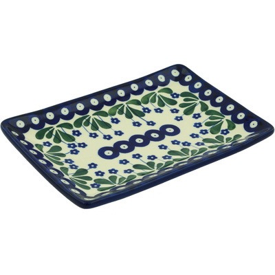 Polish Pottery Sushi Tray 8&quot; Forget-me-not Peacock