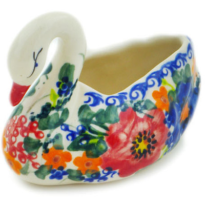 Polish Pottery Swan Jar 4&quot; Polish Garden UNIKAT