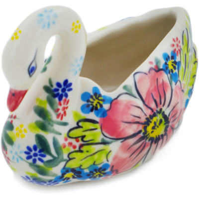 Polish Pottery Swan Jar 4&quot; Retro Garden UNIKAT