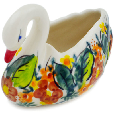 Polish Pottery Swan Jar 4&quot; Sunset Meadow UNIKAT