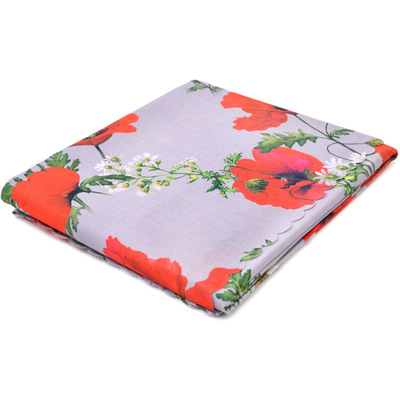 Textile Table Cloth 118&quot; Fresh Red Poppy Grey