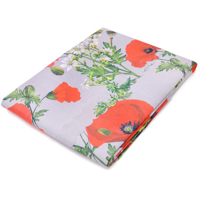 Textile Table Cloth 82&quot; Fresh Red Poppy Grey