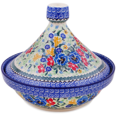 Polish Pottery Tagine Pot 57 oz Pansy Twins UNIKAT