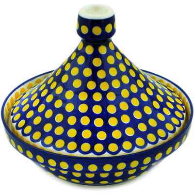 Polish Pottery Tagine Pot 57 oz Yellow Dots