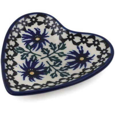 Polish Pottery Tea Bag or Lemon Plate 3&quot; Blue Chicory