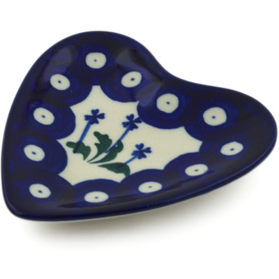 Polish Pottery Tea Bag or Lemon Plate 3&quot; Blue Clover Peacock