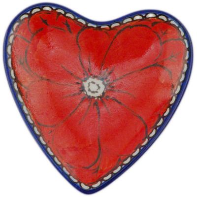 Polish Pottery Tea Bag or Lemon Plate 3&quot; Crimson Poppies UNIKAT