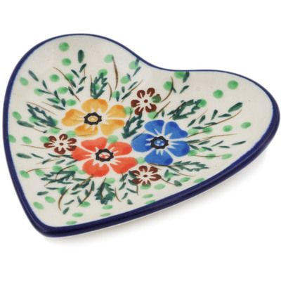 Polish Pottery Tea Bag or Lemon Plate 3&quot; Spring Blooms UNIKAT