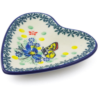 Polish Pottery Tea Bag or Lemon Plate 3&quot; Spring Butterfly UNIKAT