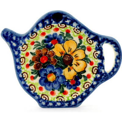Polish Pottery Tea Bag or Lemon Plate 4&quot; Autumn Garden UNIKAT