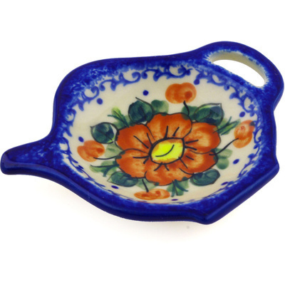 Polish Pottery Tea Bag or Lemon Plate 4&quot; Autumn Pansies UNIKAT