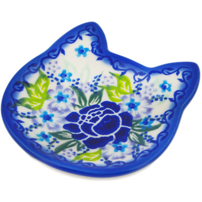 Polish Pottery Tea Bag or Lemon Plate 4&quot; Azure Rose UNIKAT