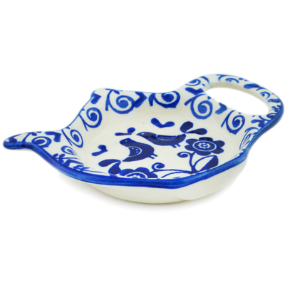 Polish Pottery Tea Bag or Lemon Plate 4&quot; Blue Bird Dance