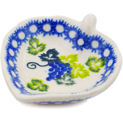 Polish Pottery Tea Bag or Lemon Plate 4&quot; Blue Grape Vines