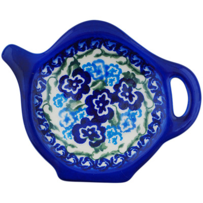 Polish Pottery Tea Bag or Lemon Plate 4&quot; Blue Kiss Blooms