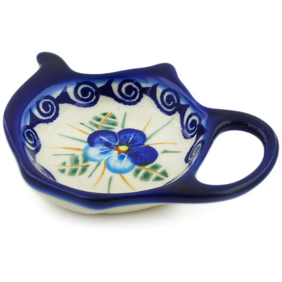 Polish Pottery Tea Bag or Lemon Plate 4&quot; Blue Pansy