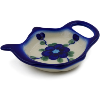 Polish Pottery Tea Bag or Lemon Plate 4&quot; Blue Poppies