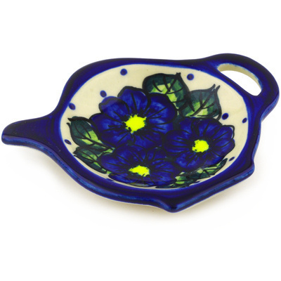 Polish Pottery Tea Bag or Lemon Plate 4&quot; Bold Blue Pansy