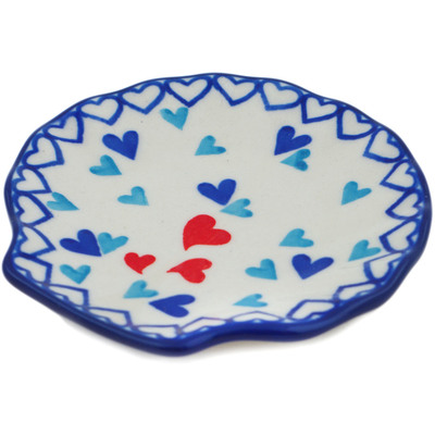 Polish Pottery Tea Bag or Lemon Plate 4&quot; Hearts Of Love
