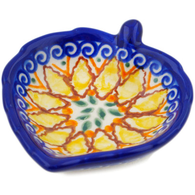 Polish Pottery Tea Bag or Lemon Plate 4&quot; Honey Autumn Leaf