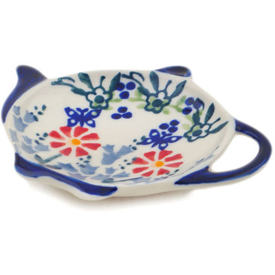 Polish Pottery Tea Bag or Lemon Plate 4&quot; Last Summer Flowers