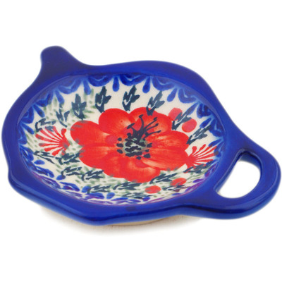 Polish Pottery Tea Bag or Lemon Plate 4&quot; Lone Poppy