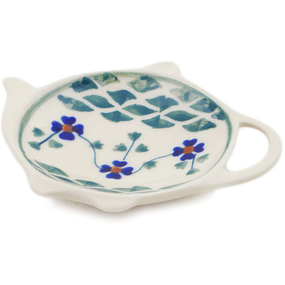 Polish Pottery Tea Bag or Lemon Plate 4&quot; Lucky Blue Clover