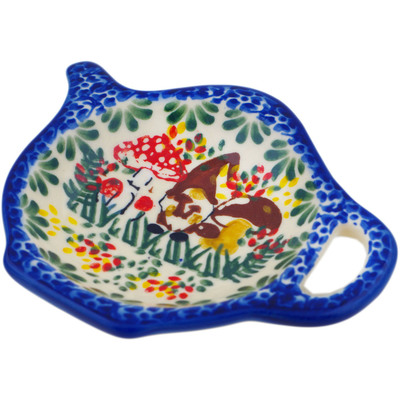 Polish Pottery Tea Bag or Lemon Plate 4&quot; Mushroom Love UNIKAT