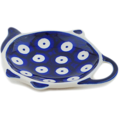 Polish Pottery Tea Bag or Lemon Plate 4&quot; Peacock Eyes