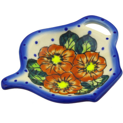 Polish Pottery Tea Bag or Lemon Plate 4&quot; Red Bouquet