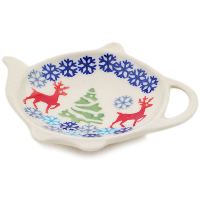 Polish Pottery Tea Bag or Lemon Plate 4&quot; Ring Around The Reindeer