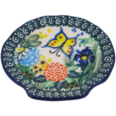 Polish Pottery Tea Bag or Lemon Plate 4&quot; Spring Garden UNIKAT