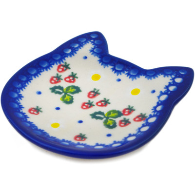 Polish Pottery Tea Bag or Lemon Plate 4&quot; Strawberry Secrets