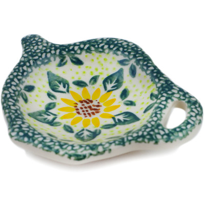 Polish Pottery Tea Bag or Lemon Plate 4&quot; Sunflower Fields