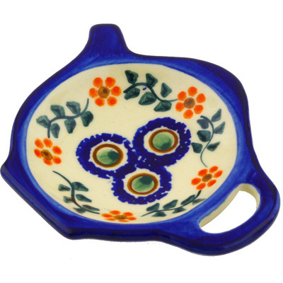 Polish Pottery Tea Bag or Lemon Plate 4&quot; Sunflower Peacock