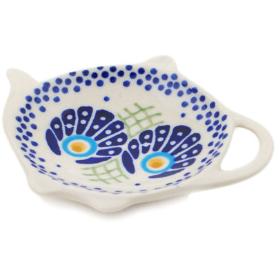 Polish Pottery Tea Bag or Lemon Plate 4&quot; Tail Feathers